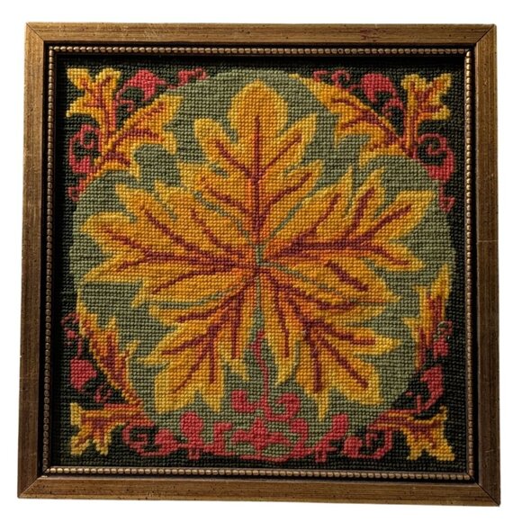 Vintage WonderArt "Foliage" Framed Needlepoint Fall Maple leaf Halloween - Picture 8 of 16